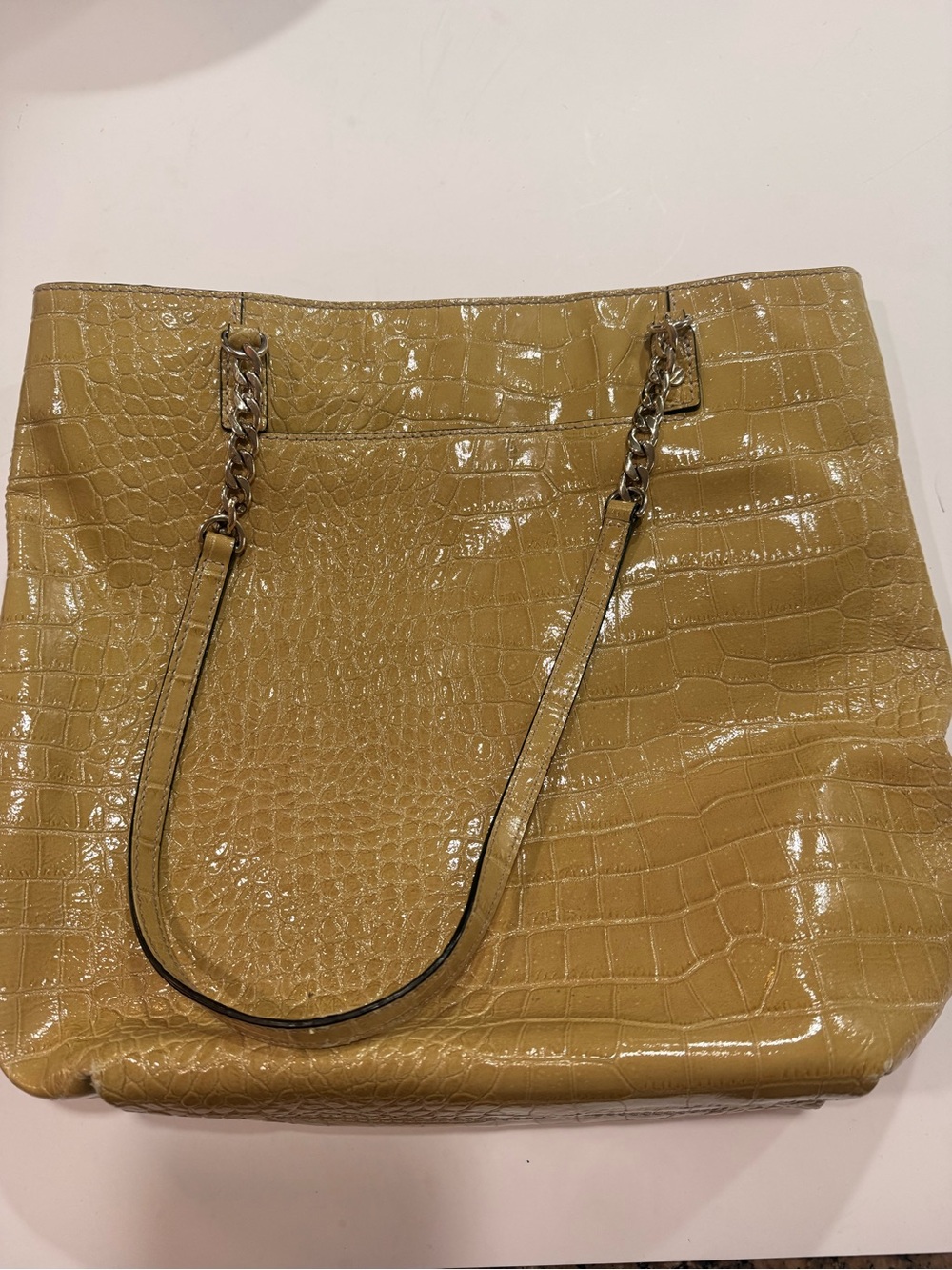 Michael Kors Croc-Embossed Patent Tote Bag in Mustard Yellow - Picture 7 of 7